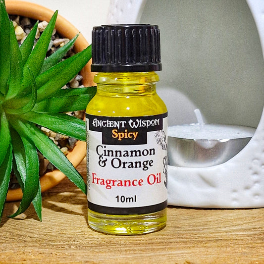 A 10ml bottle of cinnamon and orange fragrance oil 